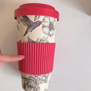 Cambridge Pink/Beige Travel Mug with Hummingbirds and Flowers